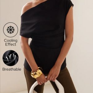 Better Basics Cooling Cinched Waist Tee, Blouses and Shirts, color:Black|size:XXL, Stylewe