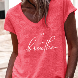 Women's Just Breathe Cotton-Blend Text Letters Casual T-Shirt, T-shirts, Lilicloth.com