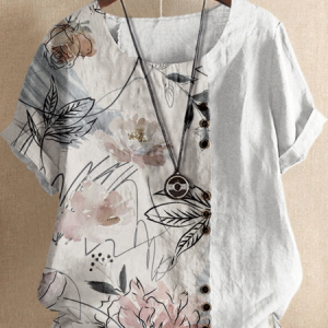Cotton Crew Neck Short Sleeve Top, Blouses & Shirts, Roselinlin - Online Catalog