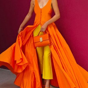 Regular Fit Plain Vacation V Neck Sleeveless Blouse, Blouses and Shirts, color:Orange|size:XXL, Stylewe