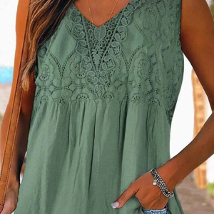 Casual Plain V Neck Lace Tank Top, Tank Tops & Camis, Roselinlin - Online Catalog