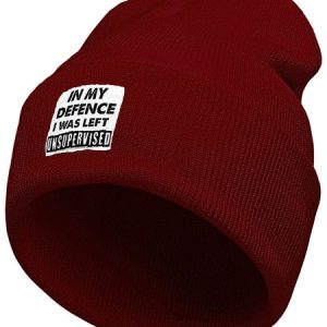 In My Defence I Was Left Unsupervised Funny Letters Beanie Hat, Hats, Lilicloth.com