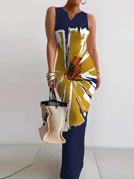 Printing Sleeveless Tight Urban Floral Dress, Maxi Dresses, color:As Picture|size:XXL, Stylewe