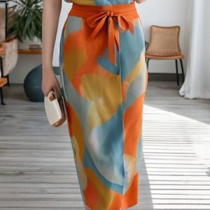 Random Print Casual Regular Fit Skirt, Skirts, color:As Picture|size:XXL, Stylewe