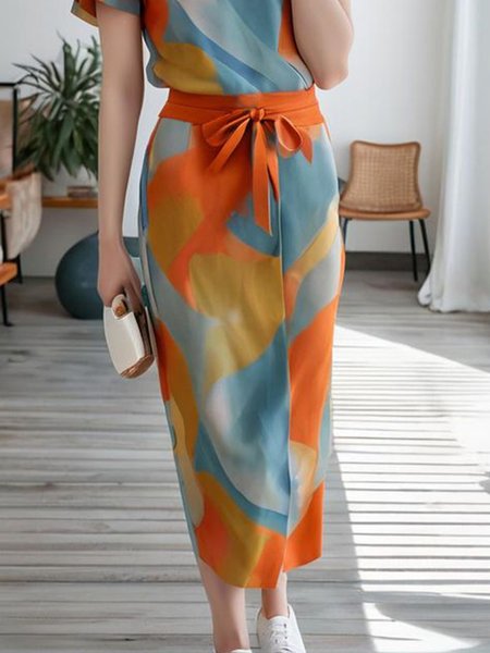 Random Print Casual Regular Fit Skirt, Skirts, color:As Picture|size:XXL, Stylewe