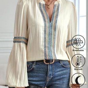Lantern Sleeve Loose Simple Plain Lace Shirt, Blouses & Shirts, Roselinlin - Online Catalog