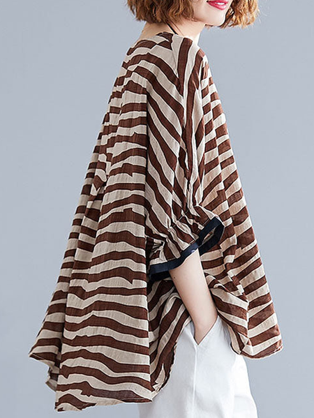Striped Casual Loose Shirt, Blouses & Shirts, Roselinlin - Online Catalog