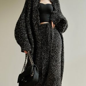 Long Sleeve Plain Urban V Neck Cardigan, Cardigans, color:Black|size:XXL, Stylewe