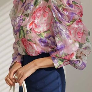 Regular Fit Elegant Printing Crew Neck Shirt, Blouses and Shirts, color:As Picture|size:XXL, Stylewe