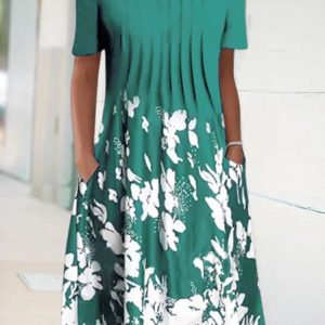 Floral Crew Neck Vacation Casual Midi Dress, Midi Dresses, Roselinlin - Online Catalog