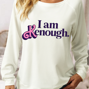 Women's Funny I am Kenough Text Letters Regular Fit Crew Neck Casual Sweatshirt, Hoodies&Sweatshirts, Lilicloth.com