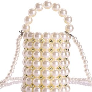 Elegant Imitation Pearl Mini Bucket Bag with Adjustable Strap, Bags, color:As Picture|size:One-size, Stylewe