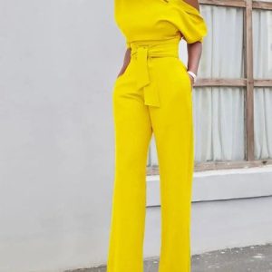 Regular Fit Urban Plain Jumpsuit, Jumpsuits, color:Yellow|size:XXL, Stylewe