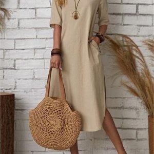 Cotton Loose Casual Plain Dress With No, Maxi Dresses, Roselinlin - Online Catalog