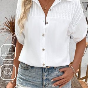 Loose Shirt Collar Casual Cotton Blouse, Blouses & Shirts, Roselinlin - Online Catalog