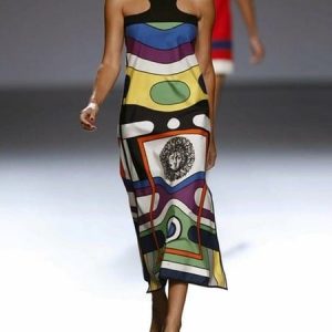 Abstract Graphic Halter Urban Midi Dress, Midi Dresses, color:As Picture|size:XXL, Stylewe
