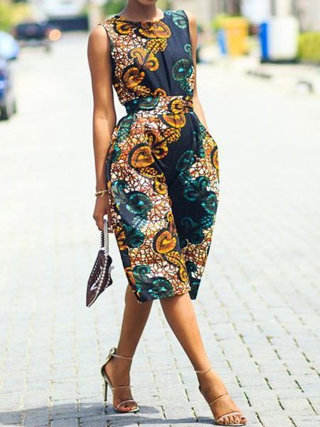 Urban Regular Fit Random Print Pants, Jumpsuits, color:As Picture|size:XXL, Stylewe