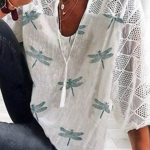 Printed Casual 3/4 Sleeve Cotton-Blend Top, Blouses & Shirts, Roselinlin - Online Catalog