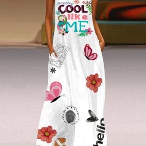 Vintage Floral Printed Statement Sleeveless V Neck Casual Knitting Dress, Maxi Dresses, Roselinlin - Online Catalog