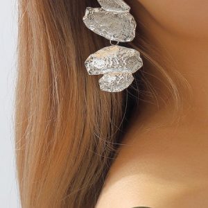 Irregular Textured Metal Dangle Earrings, Earrings, color:Silver|size:One-size, Stylewe