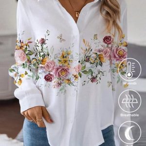 Casual Shawl Collar Loose Floral Blouse, Blouses & Shirts, Roselinlin - Online Catalog