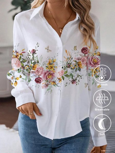 Casual Shawl Collar Loose Floral Blouse, Blouses & Shirts, Roselinlin - Online Catalog