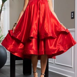 Elegant Loose Plain Halter Sleeveless Midi Dress, Midi Dresses, color:Red|size:XXL, Stylewe