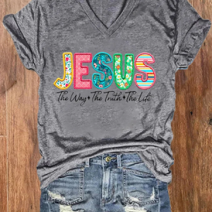 Women's Jesus The Way The Truth The Life Printed Casual Regular Fit T-Shirt, T-shirts, Lilicloth.com