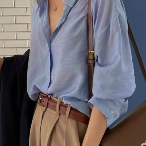 Shirt Collar Plain Casual Cotton-Blend Linen Style Blouse, Blouses & Shirts, Roselinlin - Online Catalog