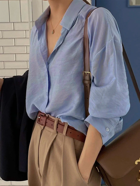 Shirt Collar Plain Casual Cotton-Blend Linen Style Blouse, Blouses & Shirts, Roselinlin - Online Catalog