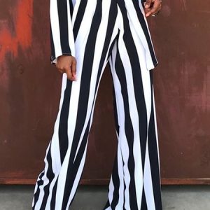Regular Fit Striped Urban Fashion Pants, Pants, color:Black-white|size:XXL, Stylewe
