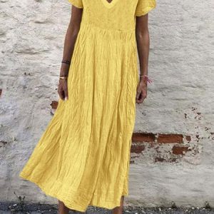Cotton-Blend Casual Short Sleeve V Neck Women Maxi Dress, Maxi Dresses, Roselinlin - Online Catalog