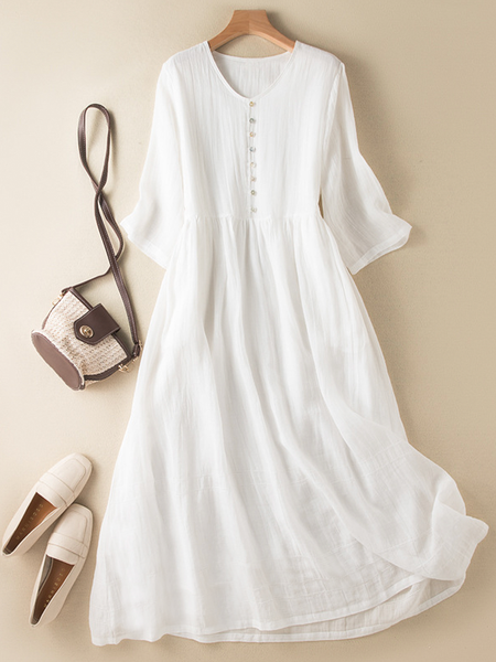 Simple Loose Crew Neck Linen Style Dress, Maxi Dresses, Roselinlin - Online Catalog