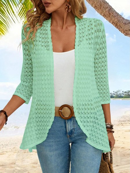Women's 3/4 Sleeve Plain Jacquard Vacation Loose Cardigan / Kimono, JustFashionNow Cardigans, color:Green|size:XXL,