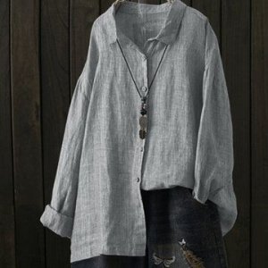 Women's Shirt Blouse Linen Plain Gray Casual Basic Button Long Sleeve Linen and Cotton, Blouses & Shirts, Roselinlin - Online Catalog