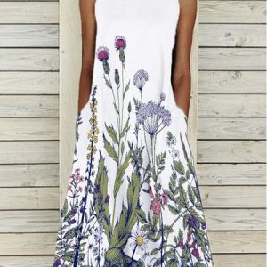 Floral Printed Casual Crew Neck Dresses, Maxi Dresses, Roselinlin - Online Catalog
