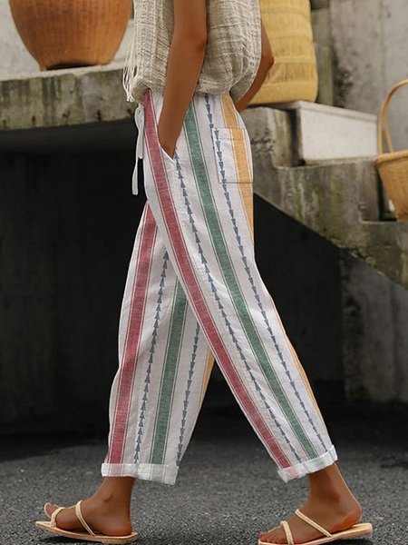 Women's Trousers Harem Pants Daily Going Out Casual Cotton Striped Spring/Fall Pants, JustFashionNow Pants, color:Multicolor|size:XXL,