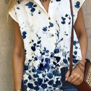 Short Sleeve Casual Printed Shirt Collar Top, Blouses & Shirts, Roselinlin - Online Catalog