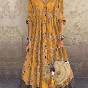 Shift Casual 3/4 Sleeve V Neck Dress, Maxi Dresses, Roselinlin - Online Catalog