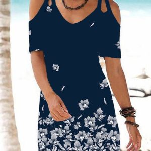 Hollow Out Floral Printed Casual Dress, Midi Dresses, Roselinlin - Online Catalog
