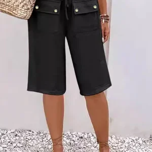 Women Casual Plain Fifth Pants Pocket Stitching Pants, Shorts, color:Black|size:XXL, catalog Noracora shop