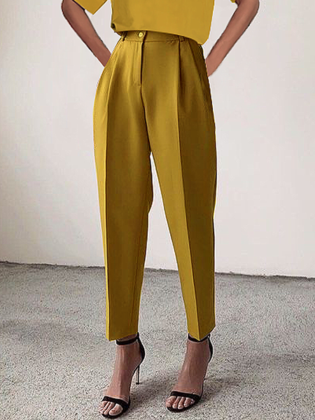 Regular Fit Casual Plain Long Pants Straight pants, Pants, color:Yellow|size:XXL, Stylewe