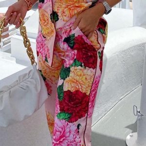 Elegant Floral Regular Fit Long Pants, Pants, color:As Picture|size:XXL, Stylewe