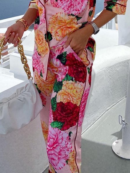 Elegant Floral Regular Fit Long Pants, Pants, color:As Picture|size:XXL, Stylewe
