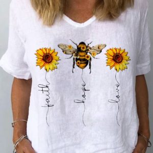 Crew Neck Casual Sunflower Blouse, Blouses & Shirts, Roselinlin - Online Catalog