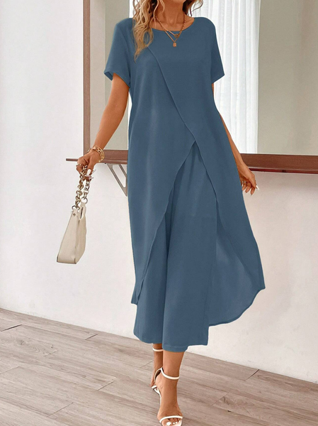 Women's Cross Plain Daily Going Out Two Piece Set Short Sleeve Casual Summer Top With Pants Matching Set, JustFashionNow Suit Set, color:Blue|size:XXL,