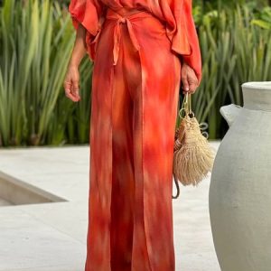 Regular Fit Random Print Vacation Fashion Pants, Pants, color:Orange|size:XXL, Stylewe