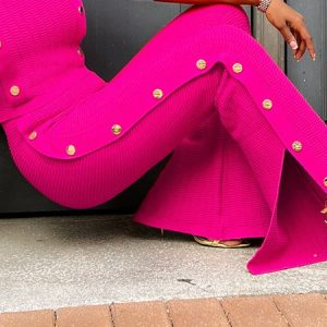 Urban Regular Fit Plain Pants, Pants, color:Rose Red|size:XXL, Stylewe