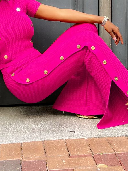 Urban Regular Fit Plain Pants, Pants, color:Rose Red|size:XXL, Stylewe