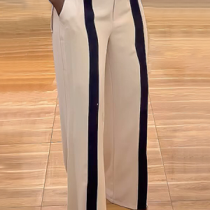 Loose Color Block Urban Straight Long Pants, Pants, color:Khaki|size:XXL, Stylewe
